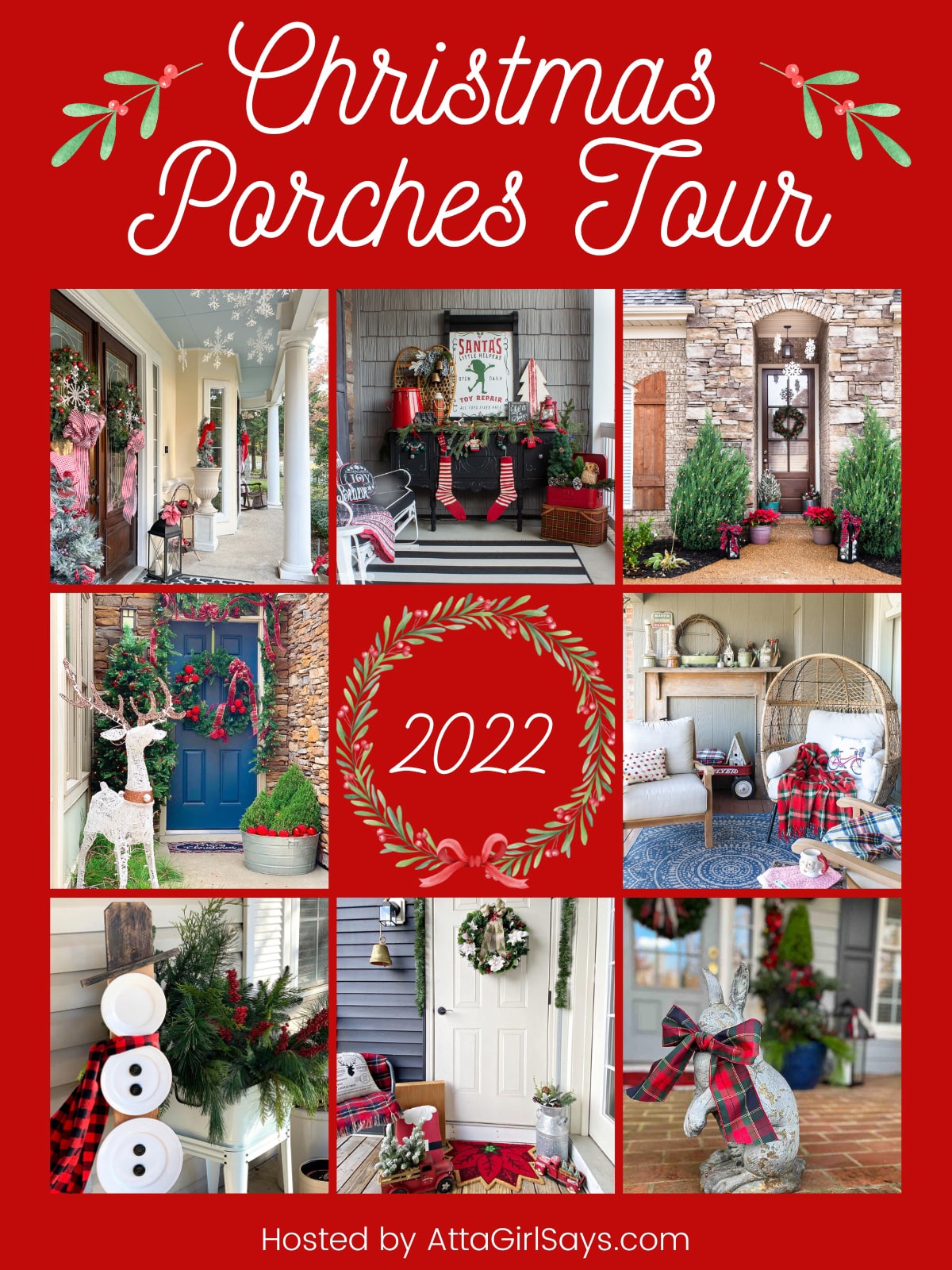 Tour eight porches beautifully decorated for Christmas. You'll find lots of ideas for decorating a large porch for Christmas, decorating a small porch for Christmas and decorating a balcony for Christmas.