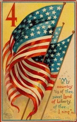 Vintage 4th of July postcard image - flags on postcard