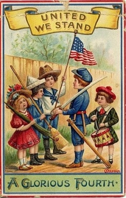 Vintage 4th of July postcard image - children's parade