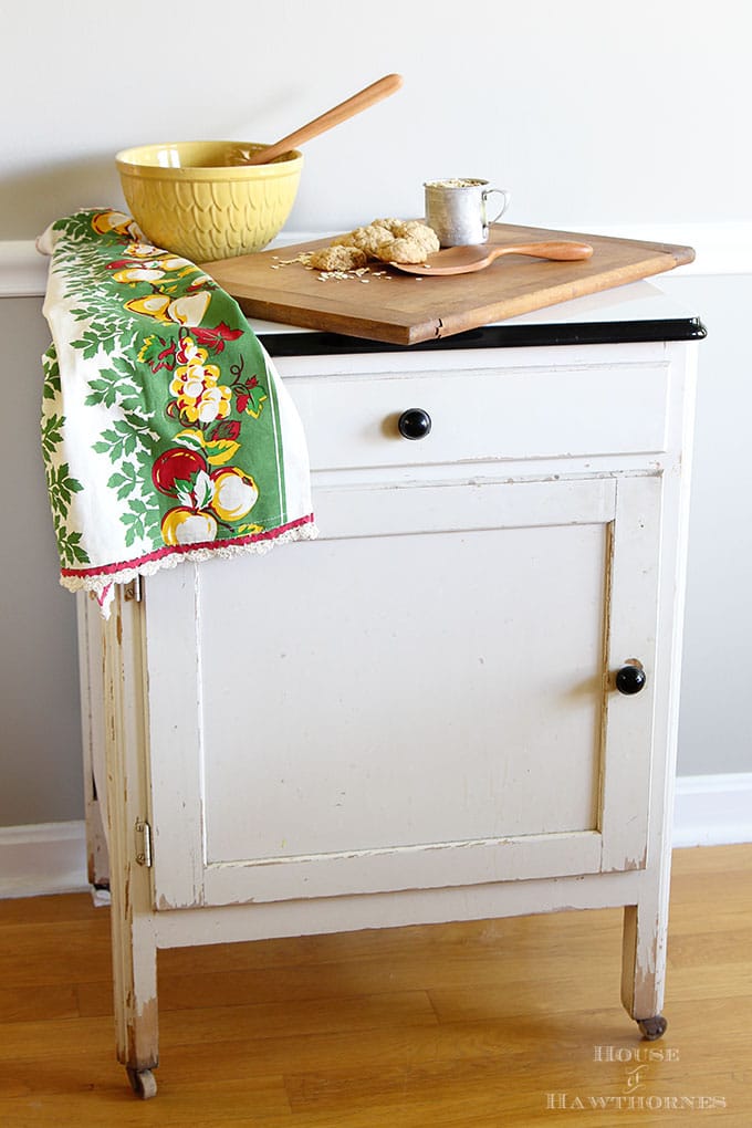 Antique farmhouse enamel topped kitchen cabinet