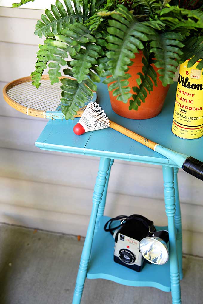 Antique side table painted blue