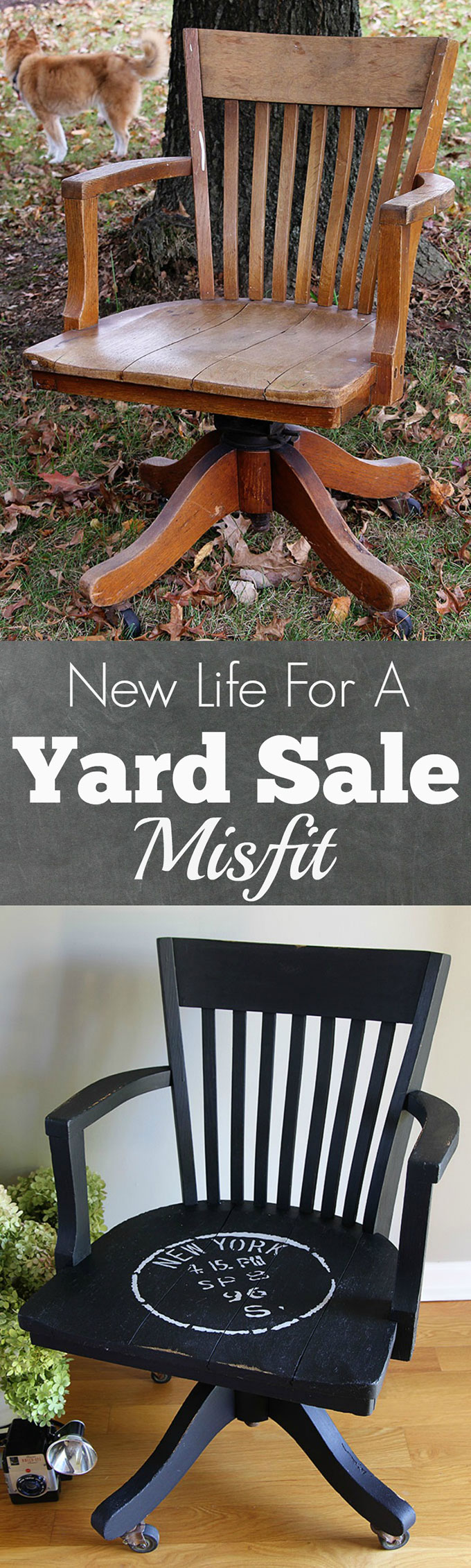 Breathing new life into an oak banker's chair with chalk paint and a stencil. A simple DIY project that saved this tired yard sale find from an early death.