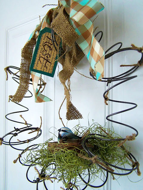 Repurposed spring wreath made from bedsprings