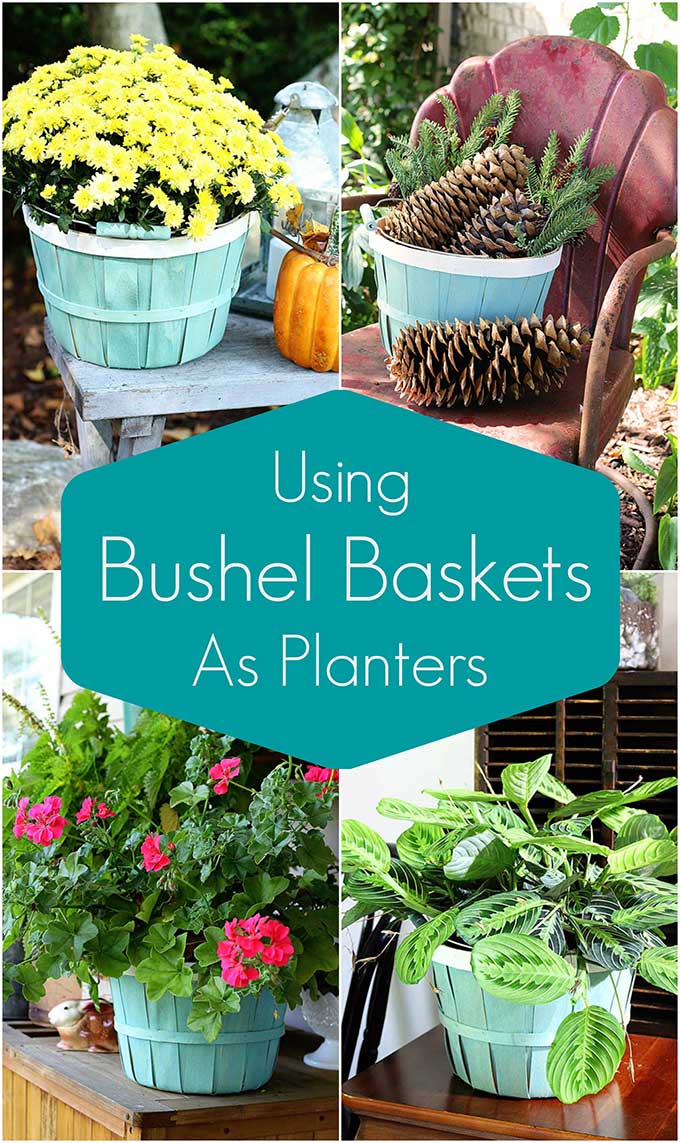 Quick and easy bushel basket planter DIY project and how to style them for the seasons.