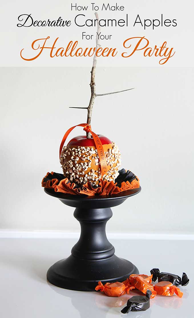 Quick and easy instructions for making faux caramel apples. A great addition to your DIY fall decor (how cute would these look sitting on a plate in your kitchen) and great for Halloween party decorations too! #halloween #halloweenparty #halloweendecorations #fall #falldecor