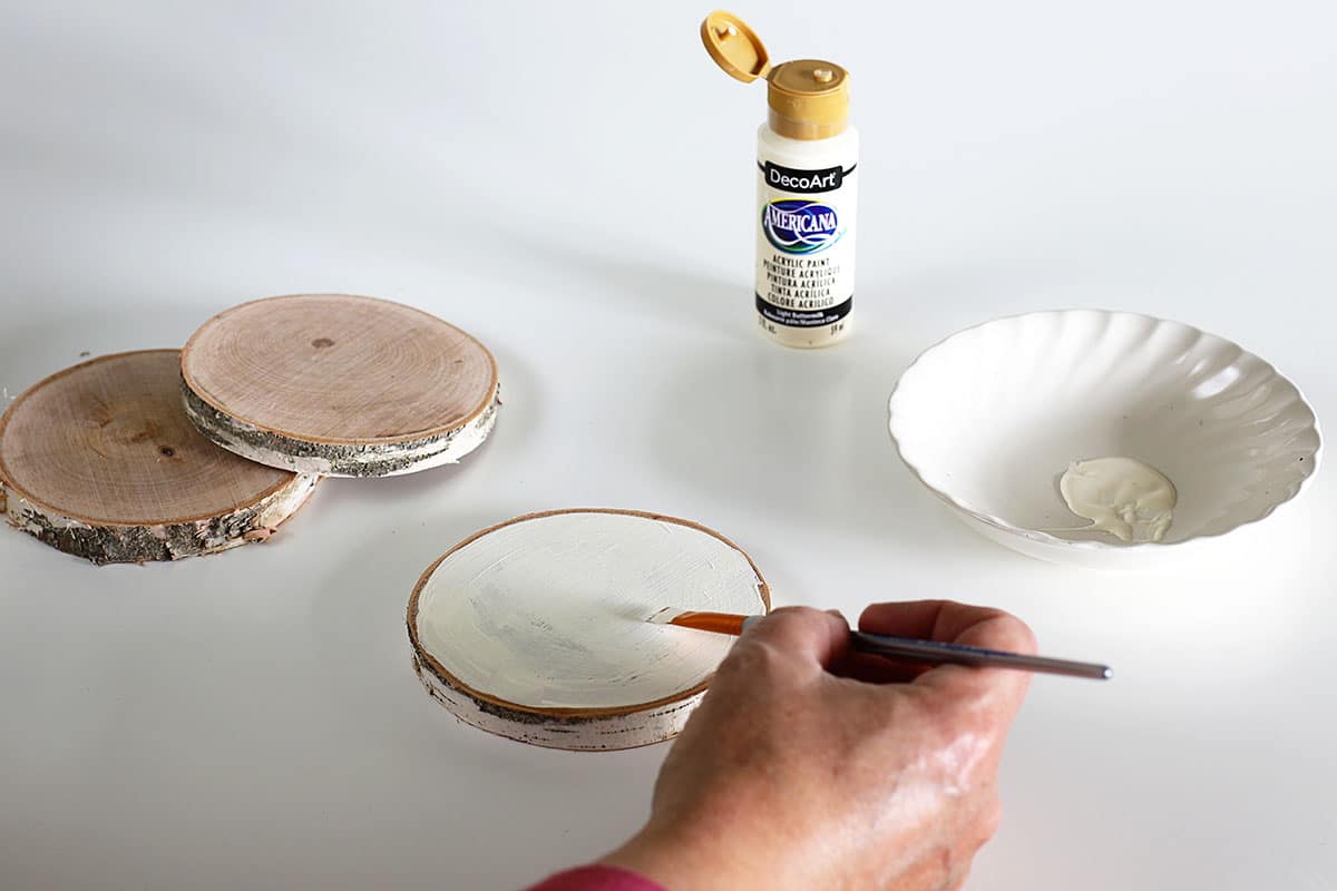 painting birch bark coasters