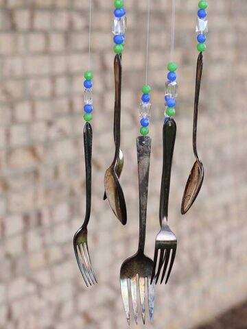 Silverware being used as wind chimes.