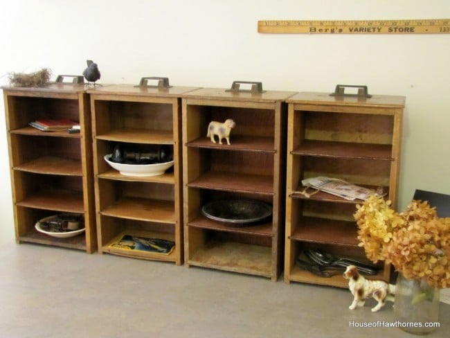 Thrift store drawers turned into Pottery Barn style cubbies - super easy DIY project.