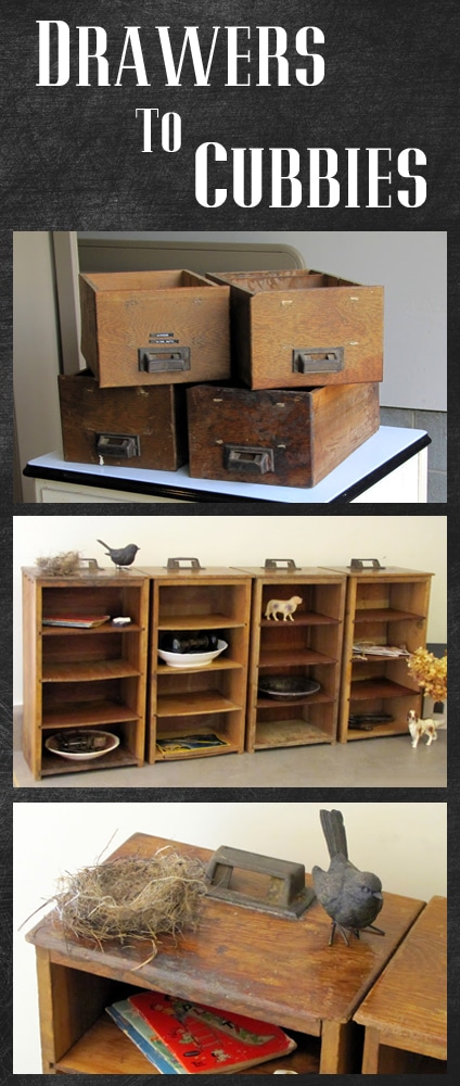 Thrift store drawers turned into Pottery Barn style cubbies - super easy DIY project.