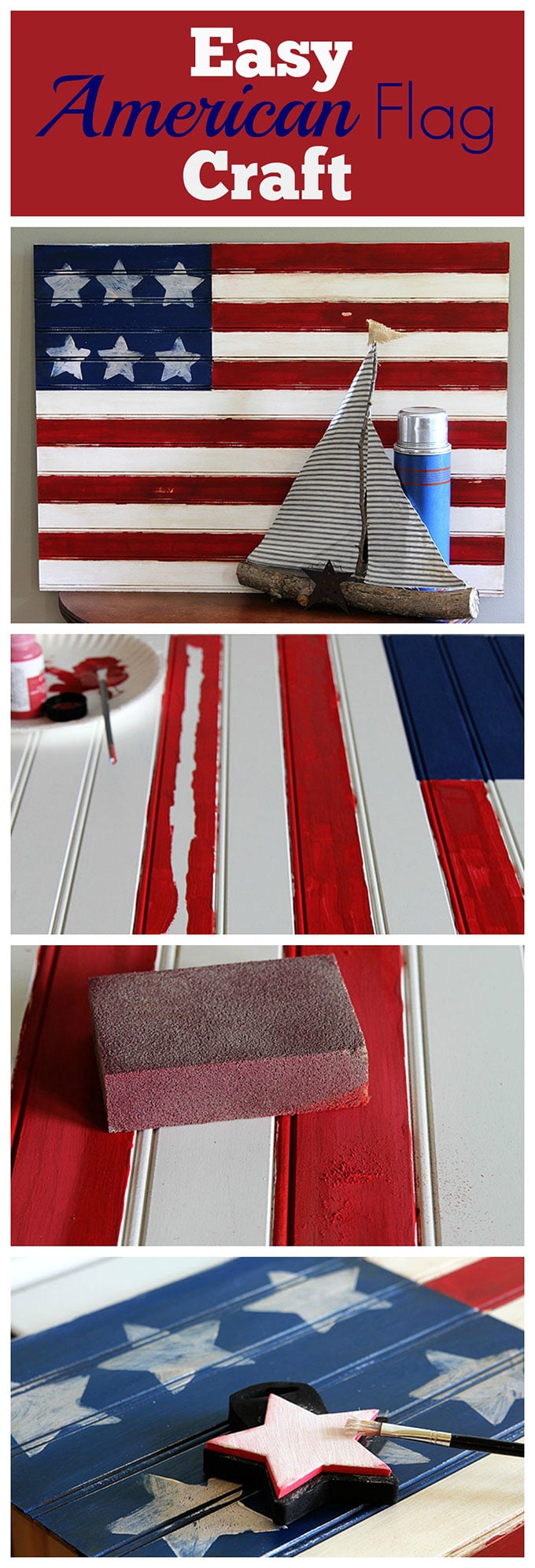 This American flag craft project is super cute and EASY to make . A quick patriotic DIY project for your 4th of July home decor. Did I mention it's easy?