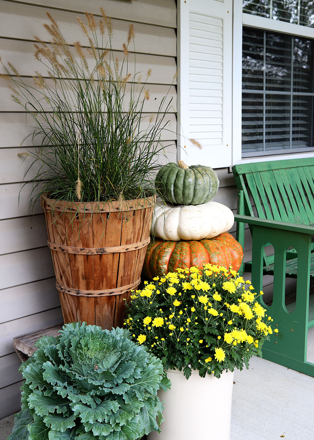 floral display for fall on front porch