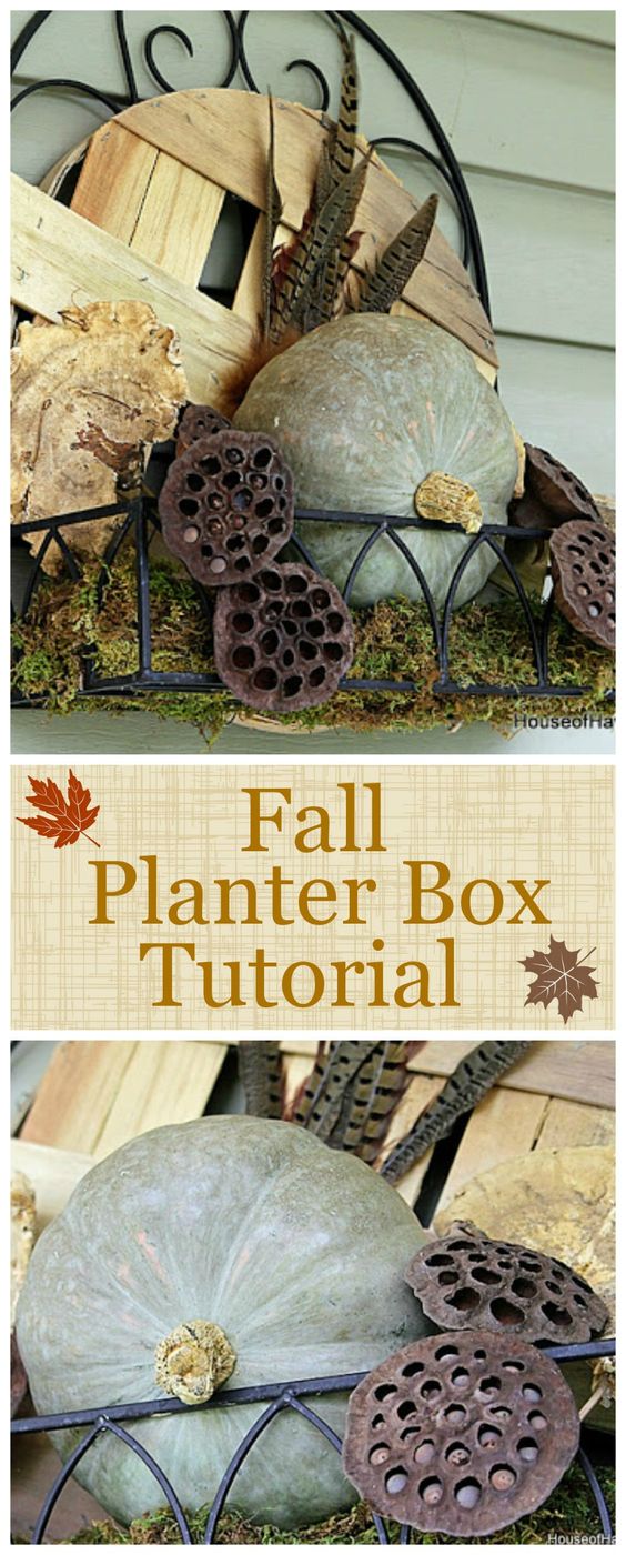 DIY tutorial to make a fall planter box with natural elements found at craft stores. A great alternative to a traditional fall wreath for your front door!