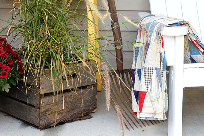 Using wooden crates for fall garden containers. 