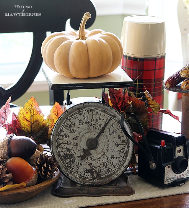 Quick and easy fall table decor. Just add a few key fall elements like acorns, pumpkins or Indian corn to the table and you've got an instant fall look. via houseofhawthornes.com