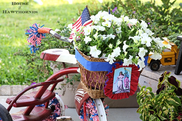 Vintage tricycle decorated for 4th of July parade