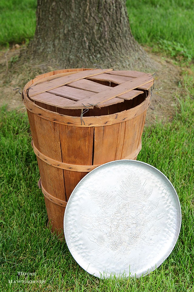 Tall fruit basket and stamped metal tray