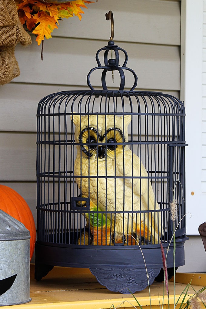 Quick and easy Halloween decorating ideas for your porch. An inexpensive way to transition the porch from fall to Halloween decor with just a few additions. 