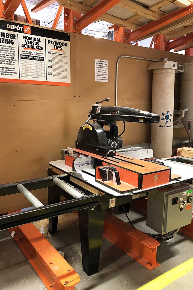 Home Depot wood cutting station