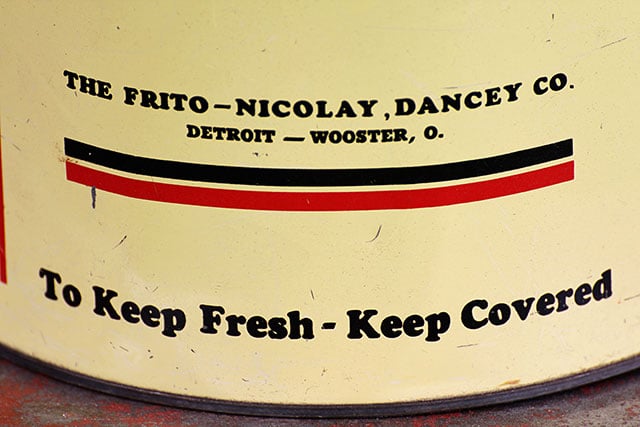 Vintage New Era Potato Chip can with strange marketing ideas - early Frito-Lay product