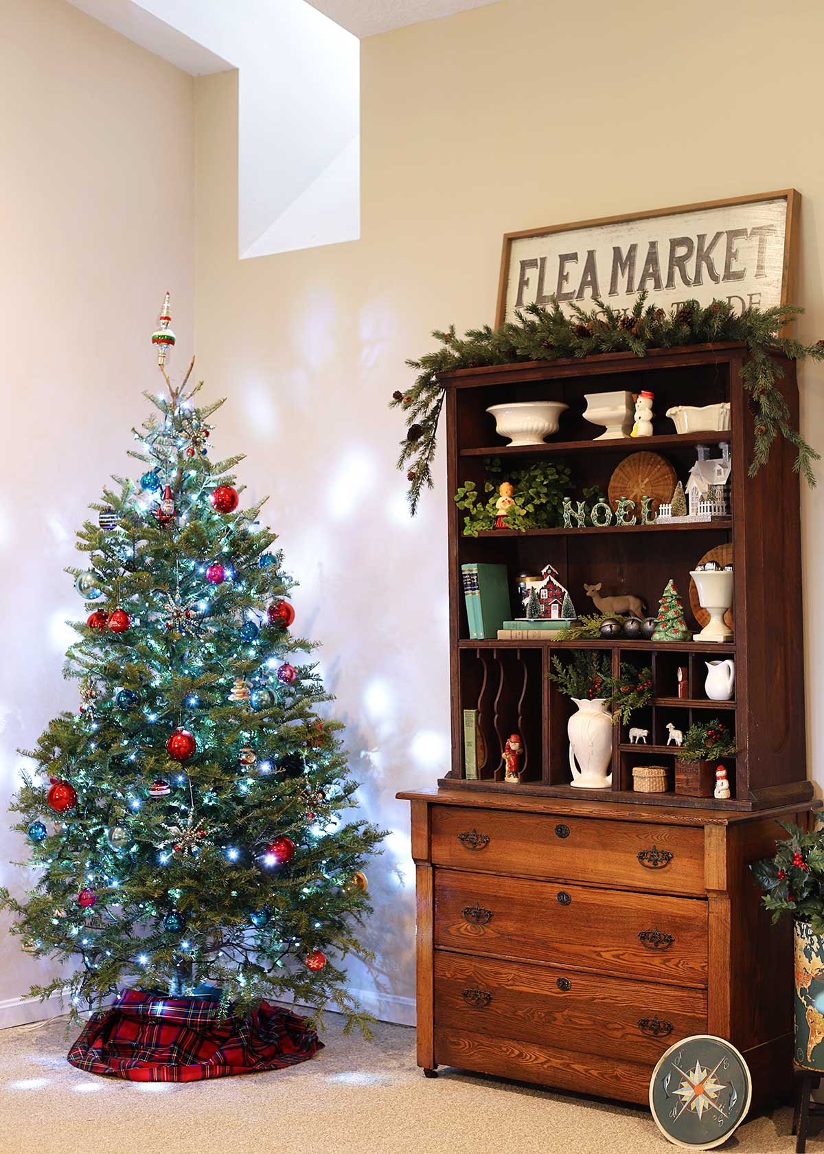 living room decorated for Christmas