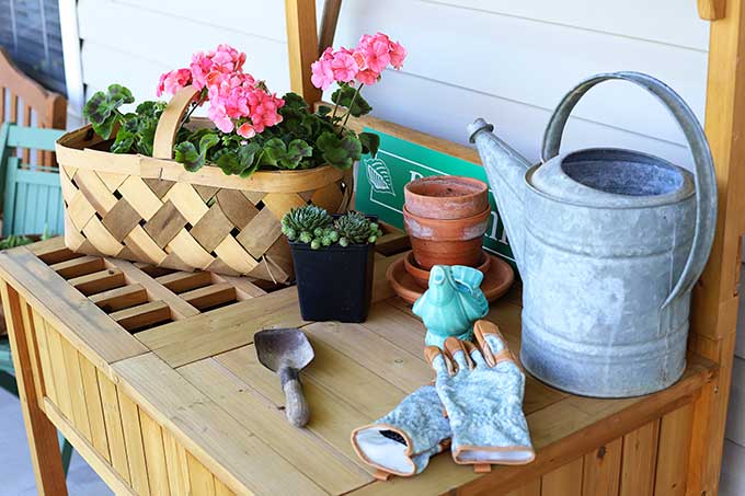 Outdoor potting bench with storage