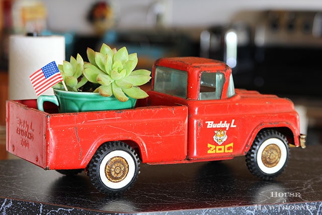 Patriotic home tour at House Of Hawthornes - vintage Buddy L zoo truck