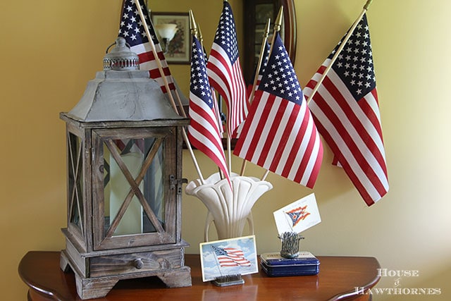 Patriotic home tour at House Of Hawthornes - flags in a vintage vase