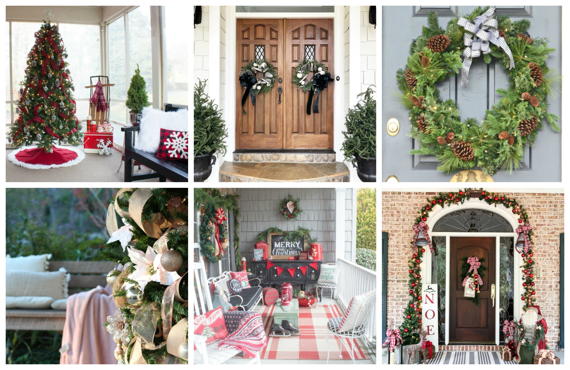 collage photo featuring four Christmas porches