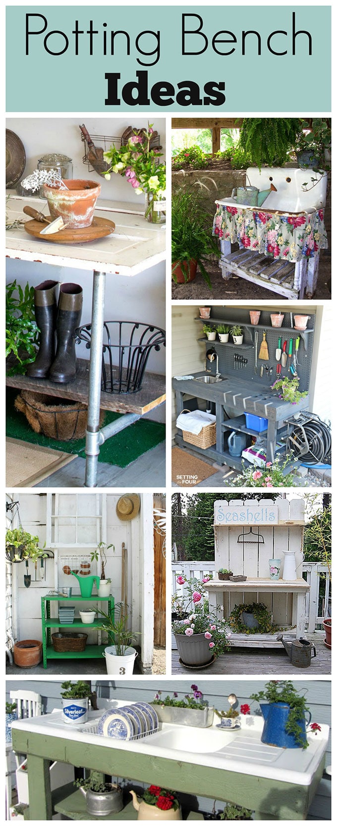 10+ inexpensive and inspiring DIY potting bench ideas to get you in the mood for spring gardening. They could also be used as a serving station on your porch, deck or patio.