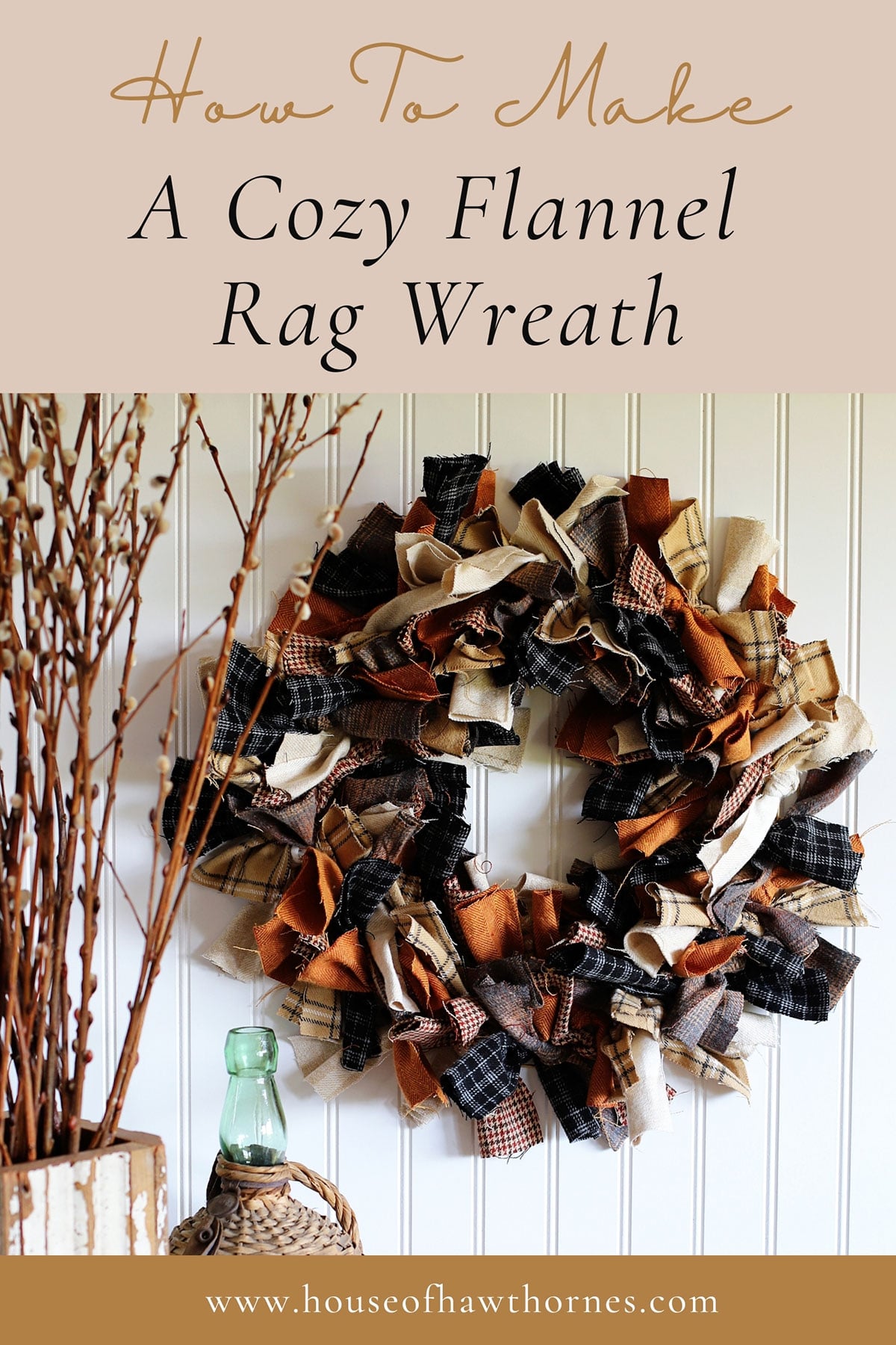 How to make a cozy rag wreath using flannel fabric for fall. 