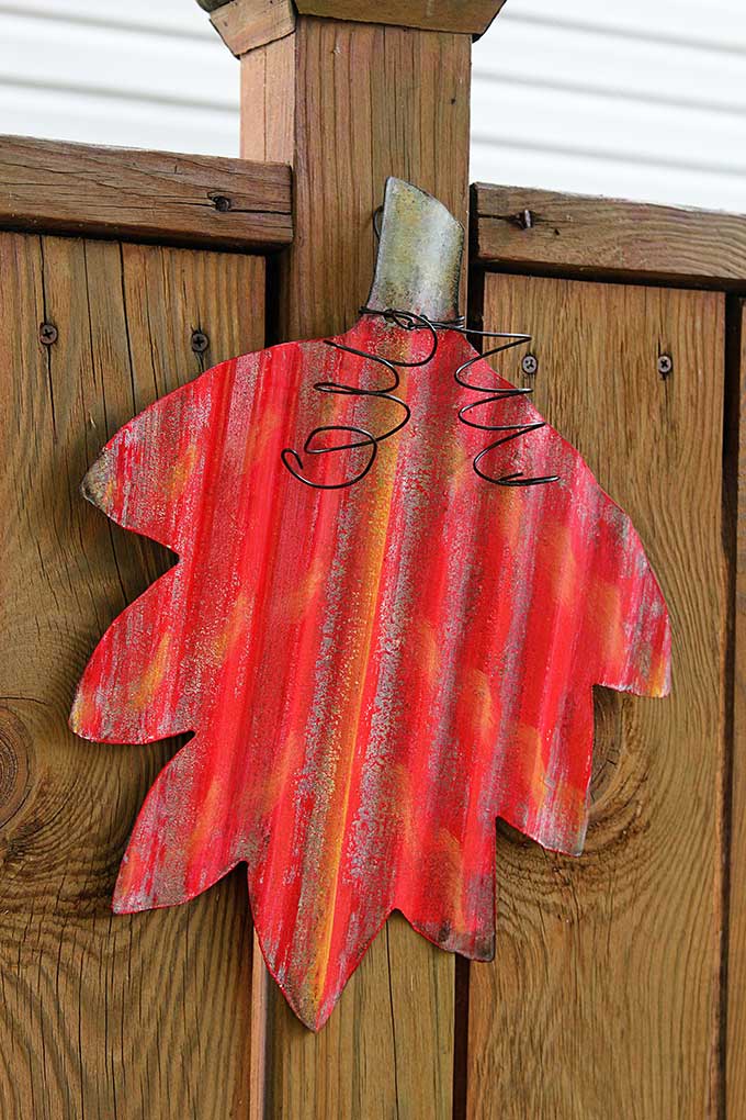 Repurposed fall leaf garden art from Blackwater Folk Art.