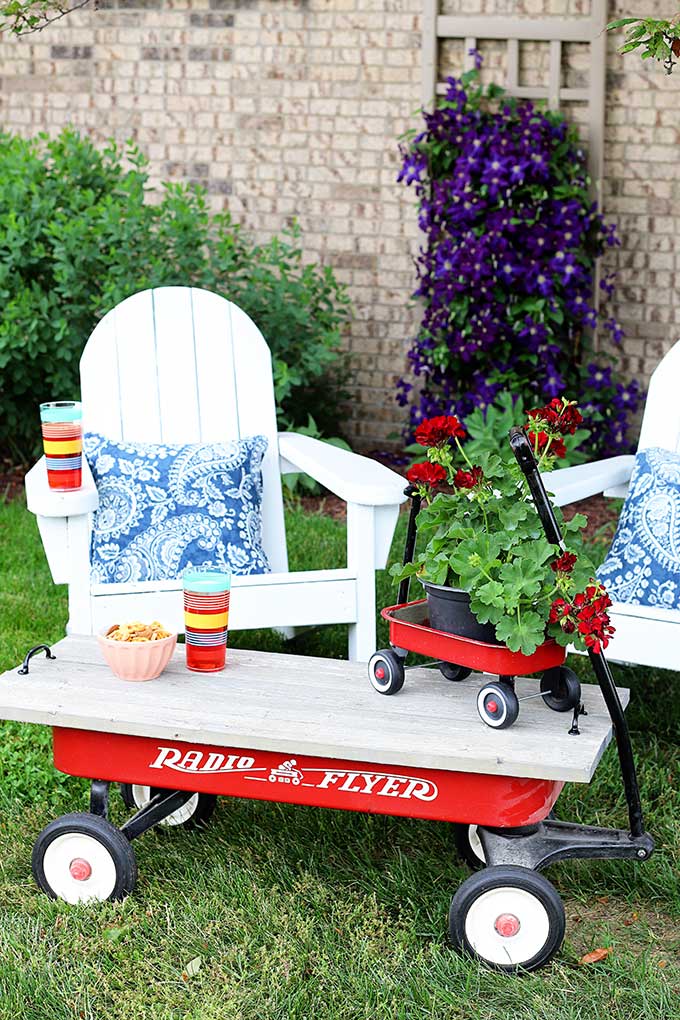 Repurposing a little red wagon into a outdoor coffee table