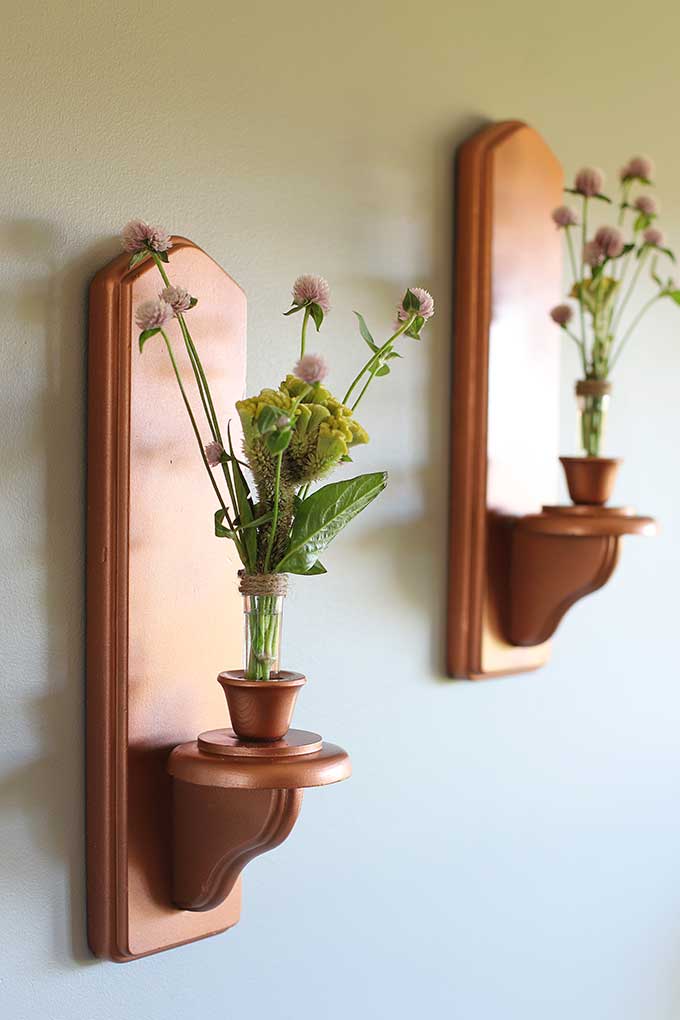 DIY copper wall sconces - a thrift store upcycle project 