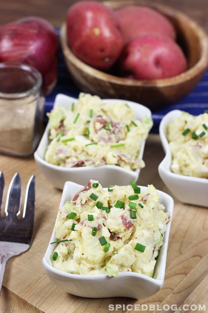 A traditional Southern style potato salad using redskin potatoes