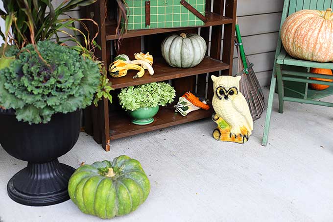 Using thrift store decor on your porch for fall.