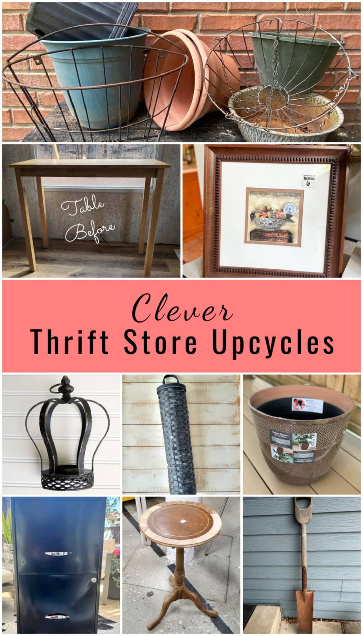 Thrift store finds upcycled into fun and clever home decor and garden items!