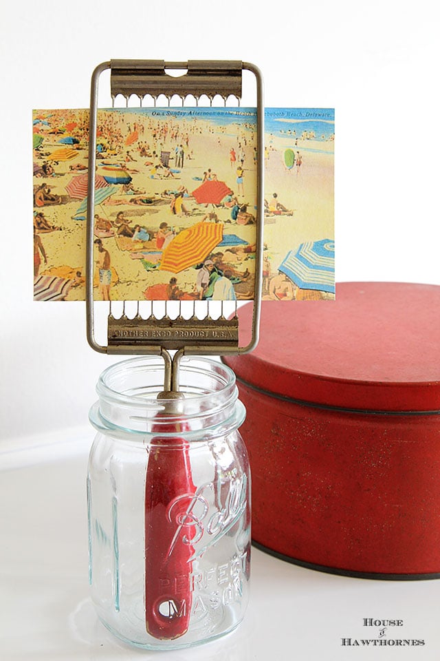 Vintage Ekko tomato slicer repurposed into postcard or photo holder