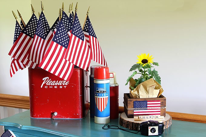 Patriotic vignette using vintage Thermoses