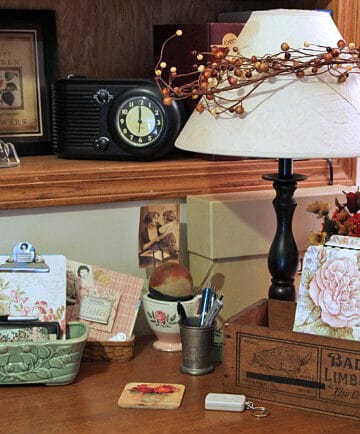 Vintage office decor used in a home office.