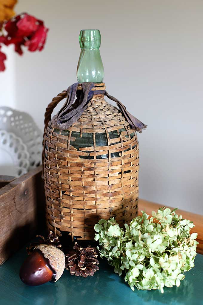 Vintage wicker covered Bacardi bottle